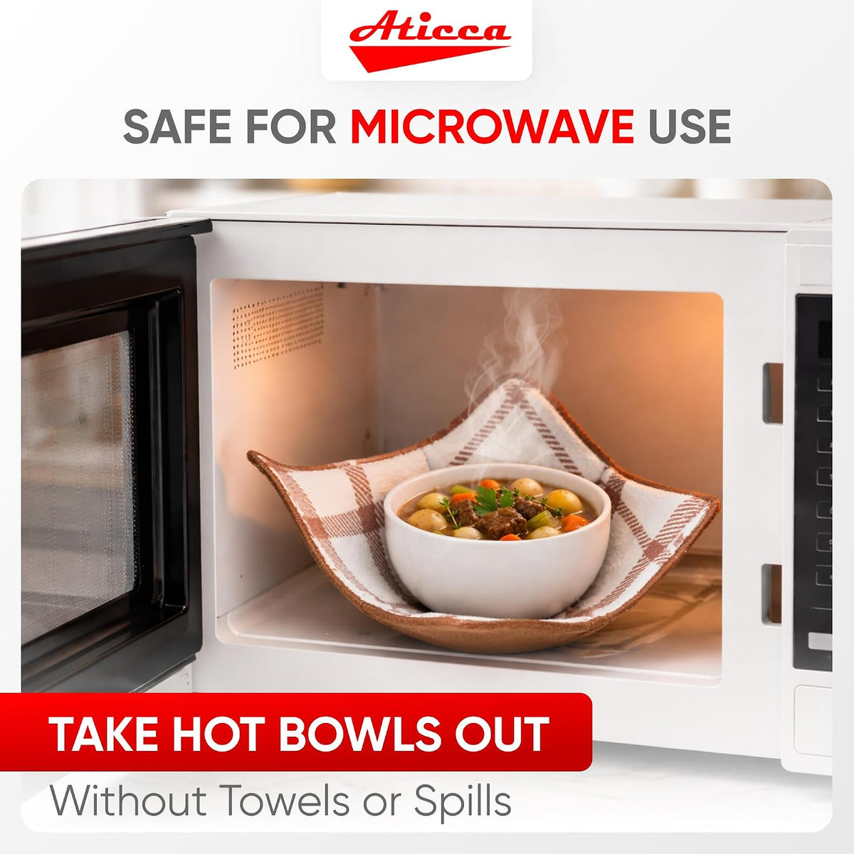 Aticca Microwave Bowl Cozy Holders, Heat Proof, Beige Multicolor 4-Pack