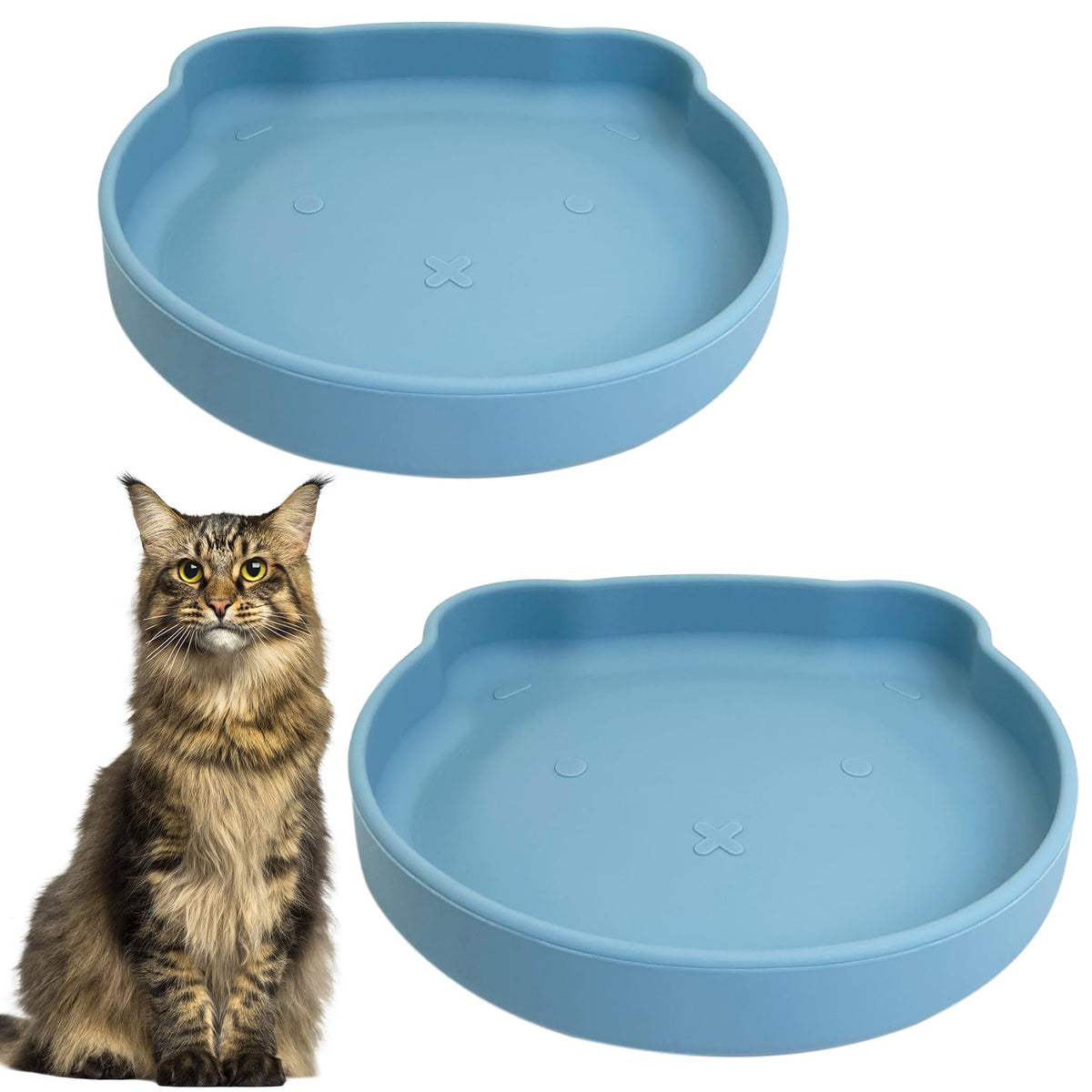 Silicone Cat Food Bowl Shallow Dishes 5.9in Wide Cats Bowls Set of 2 Kitty Plates Relief Whisker Fatigue Puppy Feeding Bowl for Dry Food and Wet Food Indoor (Round Green)
