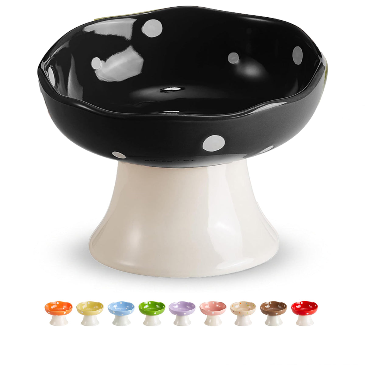 Pink Mushroom Cat Bowl, Elevated Ceramic Feeding Bowl