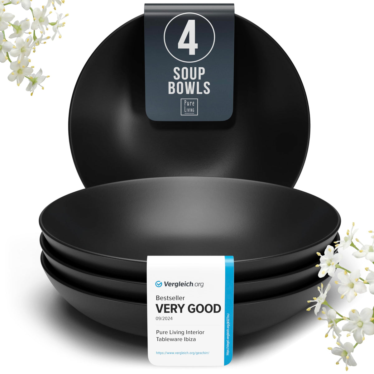 Stoneware Pasta Bowls Set of 4, 7.7" Scratch Resistant Ceramic Pasta Bowls