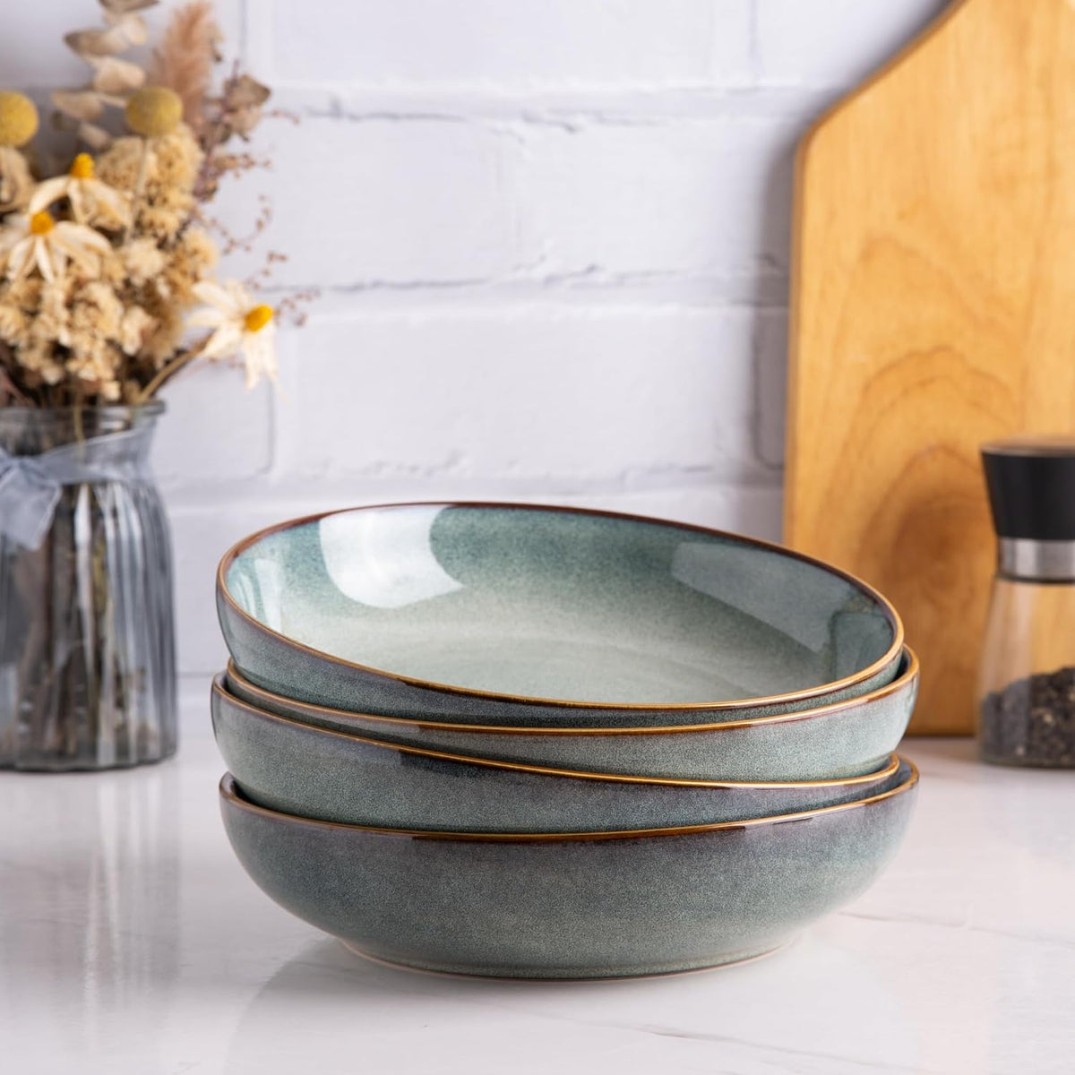 AmorArc 8.5’’ Ceramic Pasta Bowls Set of 4, 36oz Large Stoneware Bowls Set