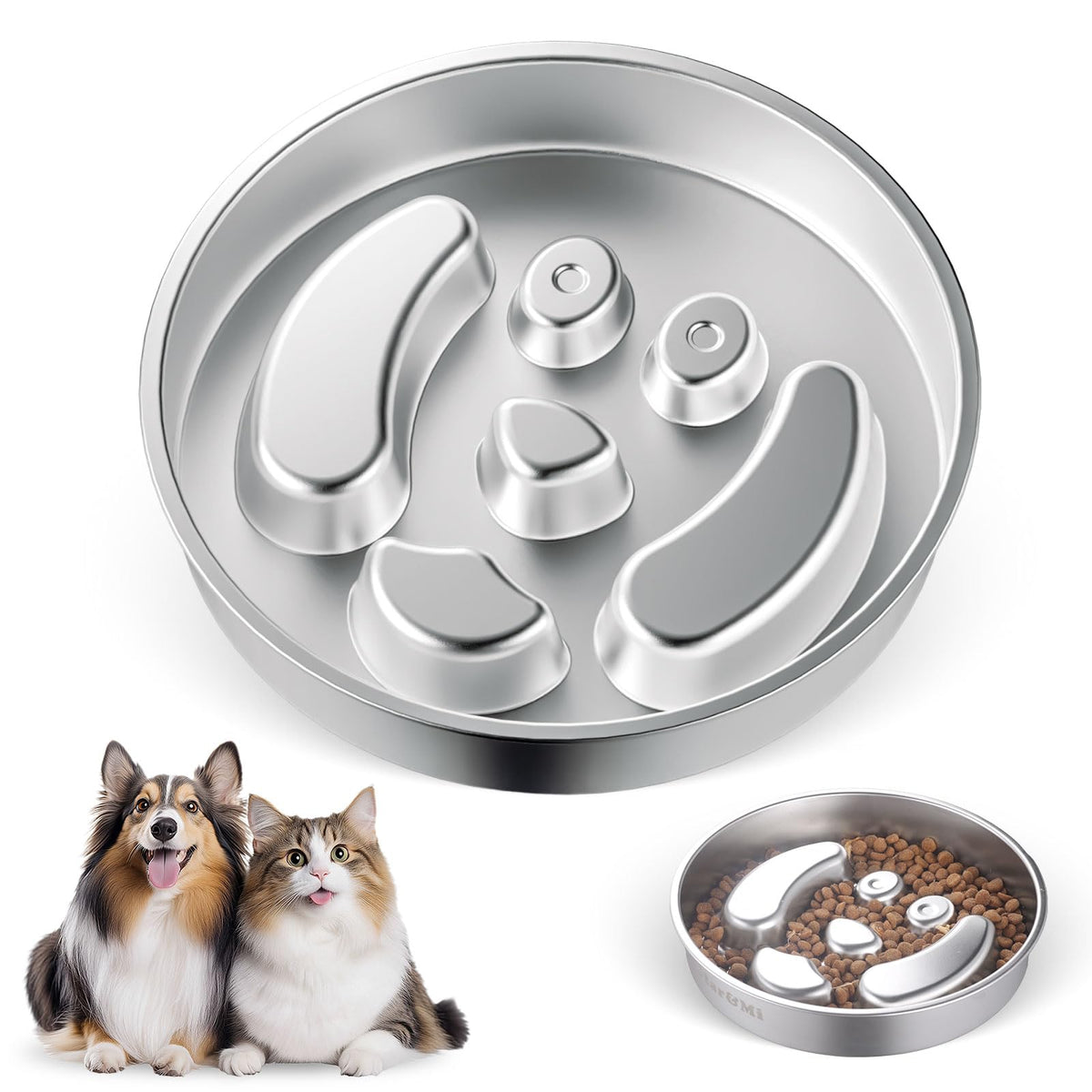 Stainless Steel Slow Feeder Dog Bowls – Non-Slip Metal Dog Bowl for Large & Medium Breeds, Puppy Puzzle Feeder – 2 Cup Capacity for Small to Big Pets – Durable Slow Feed Dog & Cat Food Dish