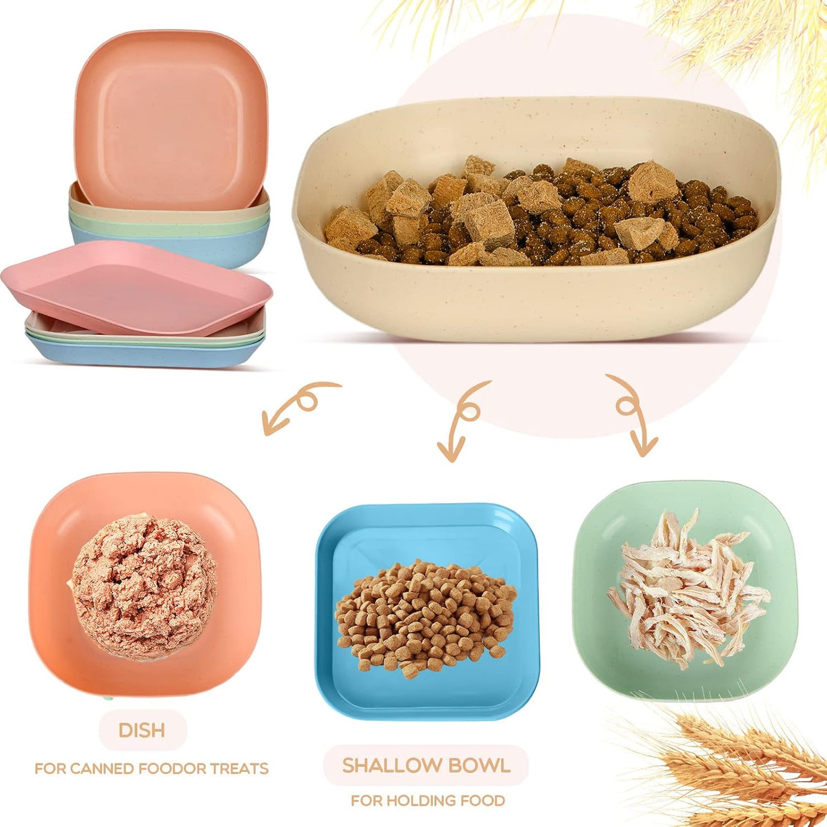 8 Pieces Cat Food Bowl Set, 6 inch Wide Shallow Cat Bowl for Relief Whisker Fatigue,Small Flat Cats Dish, Shallow Pet Feeding Dish or Plate for Kittens and Small Dogs