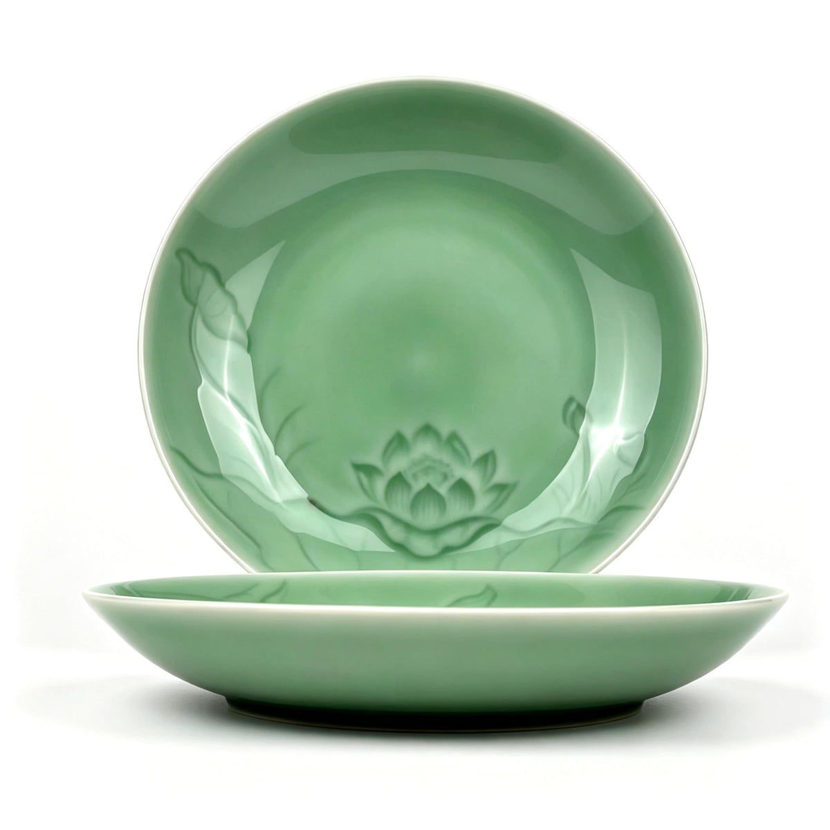 Deep Soup Plates Set of 2, 8.5" Longquan Celadon Ceramic Pasta Bowls