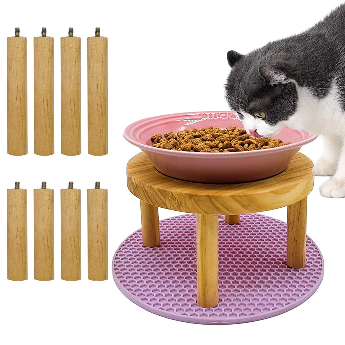 Elevated Cat Bowls Raised Ceramic Cat Dishes Adjustable Height Stand Whisker Fatigue Friendly Food Plates Feeding Station for Kittens Puppies Dog(Pink)