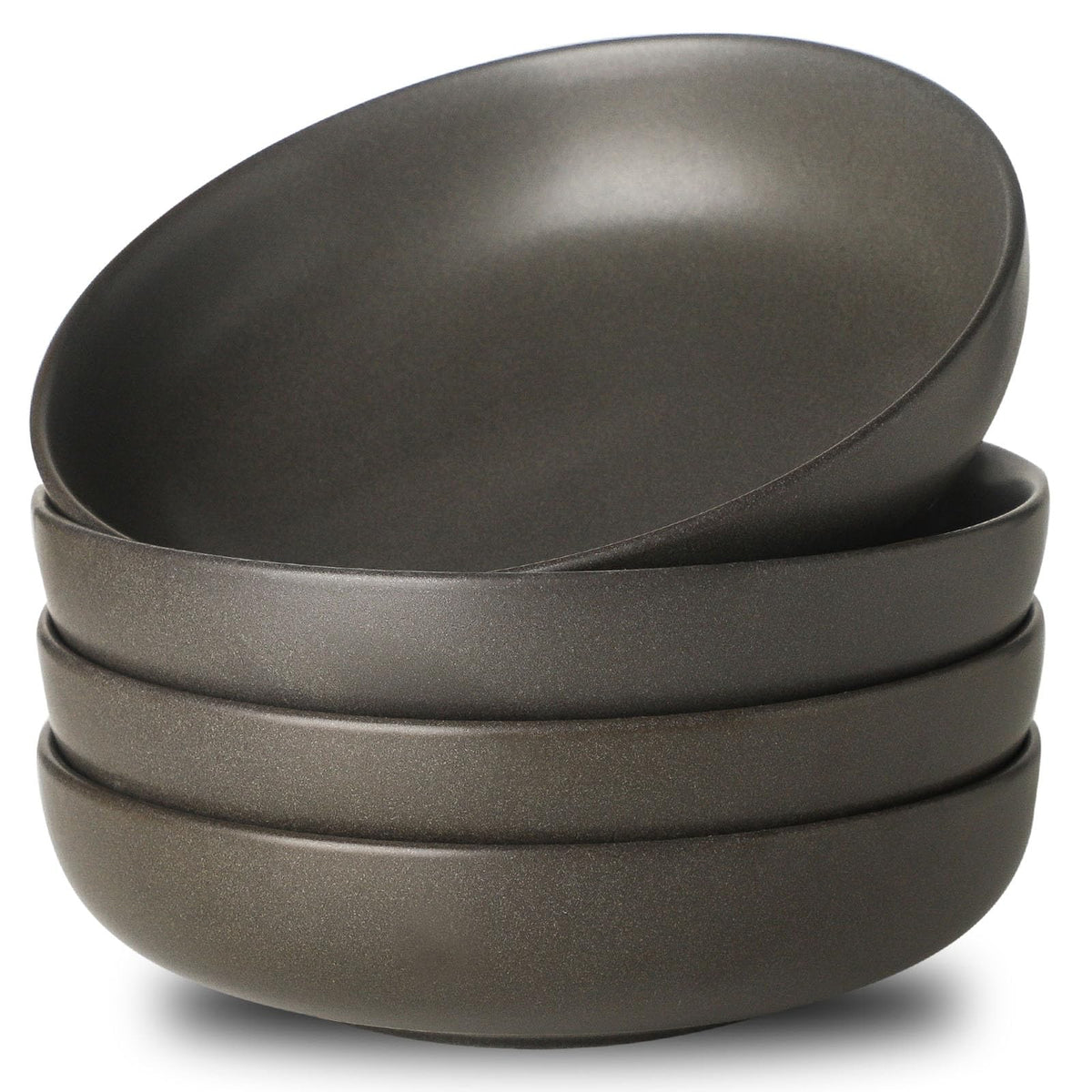 Stoneware Pasta Bowls, 34 oz Large Salad Bowl Set of 4, Ceramic Serving Bowls for Ramen, Pasta, Fruit, Cereal, Dinner, Wide and Shallow Bowls, Microwave & Dishwasher Safe, Matte Black