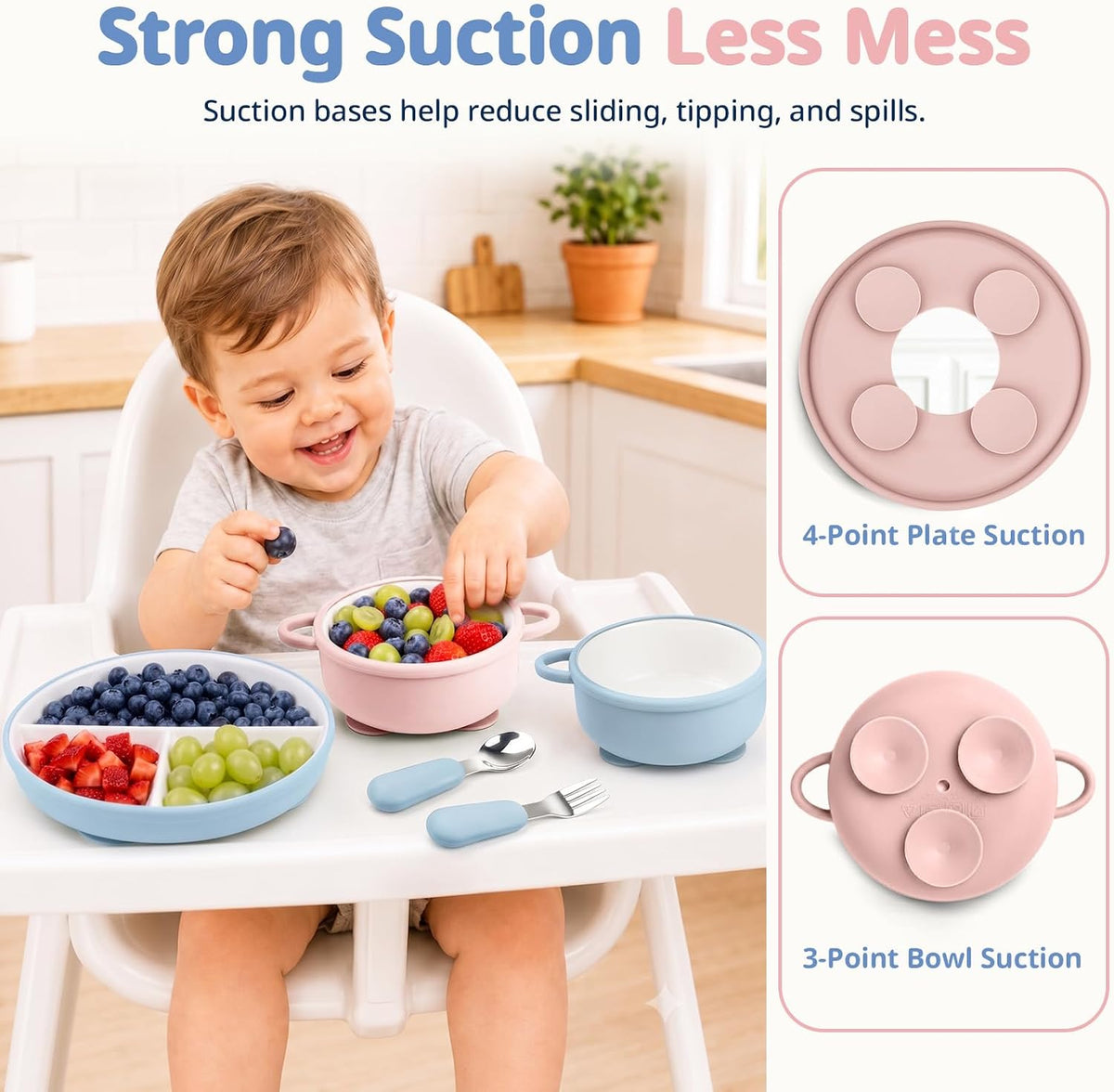 Daximo 8 Pcs Ceramic Baby Plates Set with Suction Sleeves, Spoons & Forks