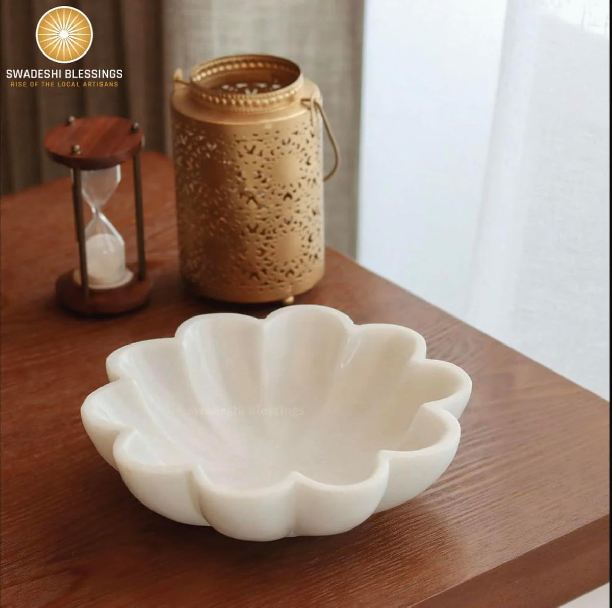 SWADESHI BLESSINGS HandCrafted Marble Scalloped Bowl for Home Decor, 7"