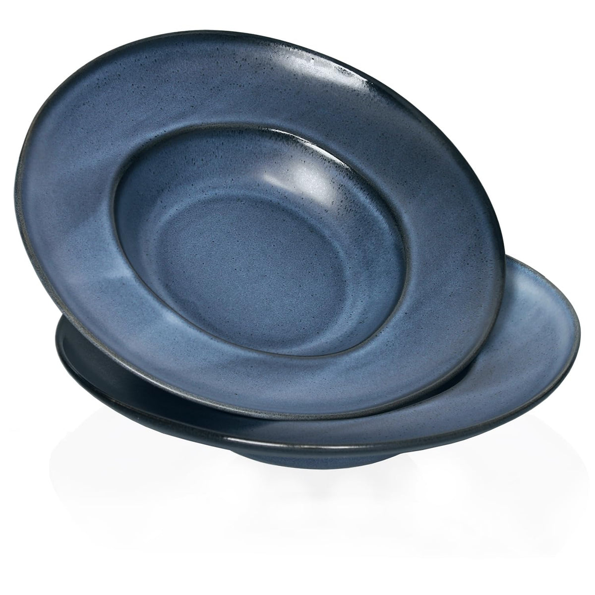 Pasta Plates with Rim 14 oz, Soup Bowl Pasta Bowl Set of 2, Shallow Bowl Plate, Ceramic Wide Rimmed Soup Bowl, Best choice for high-end restaurants, hotels, and foodies,11 Inch Blue