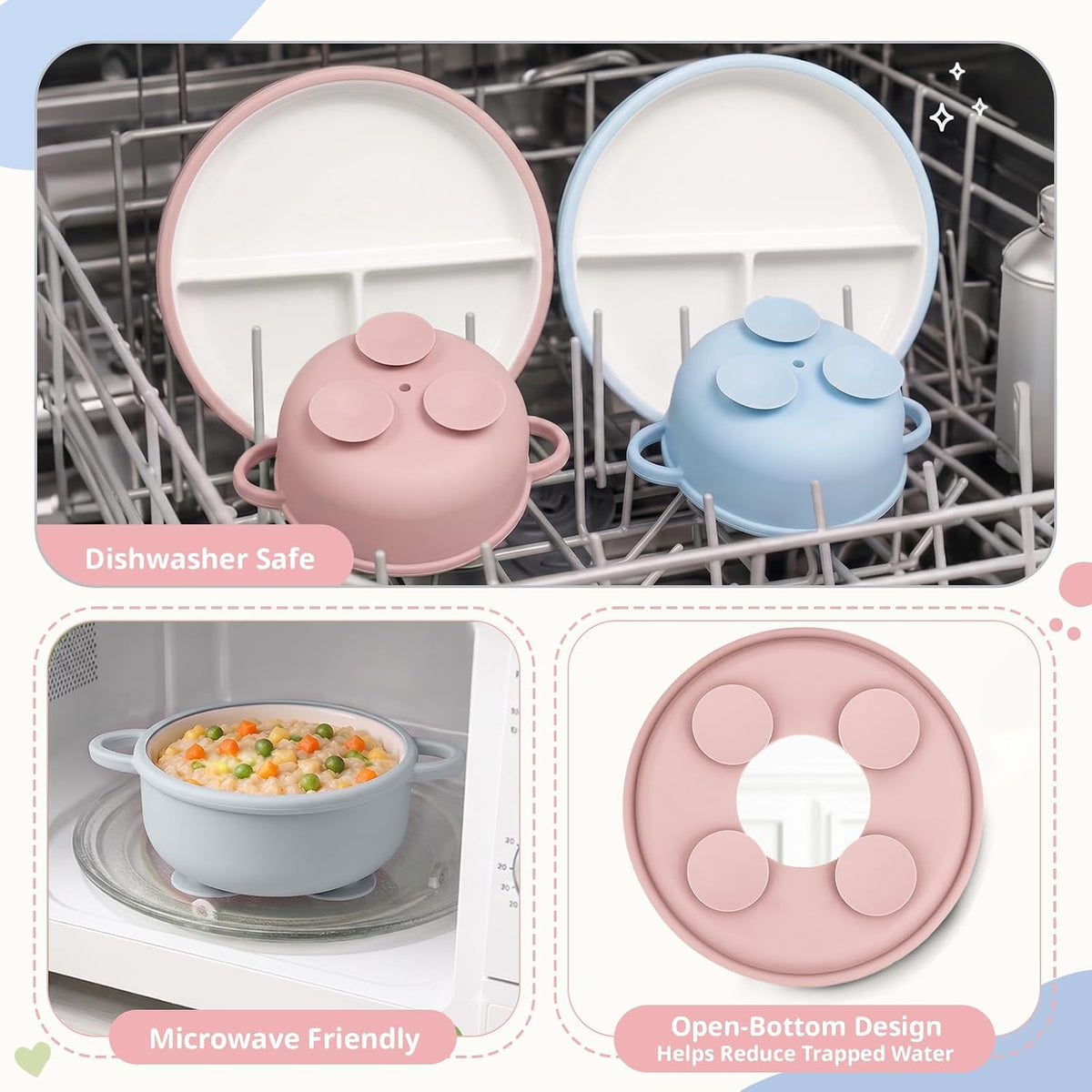 Daximo 8 Pcs Ceramic Baby Plates Set with Suction Sleeves, Spoons & Forks
