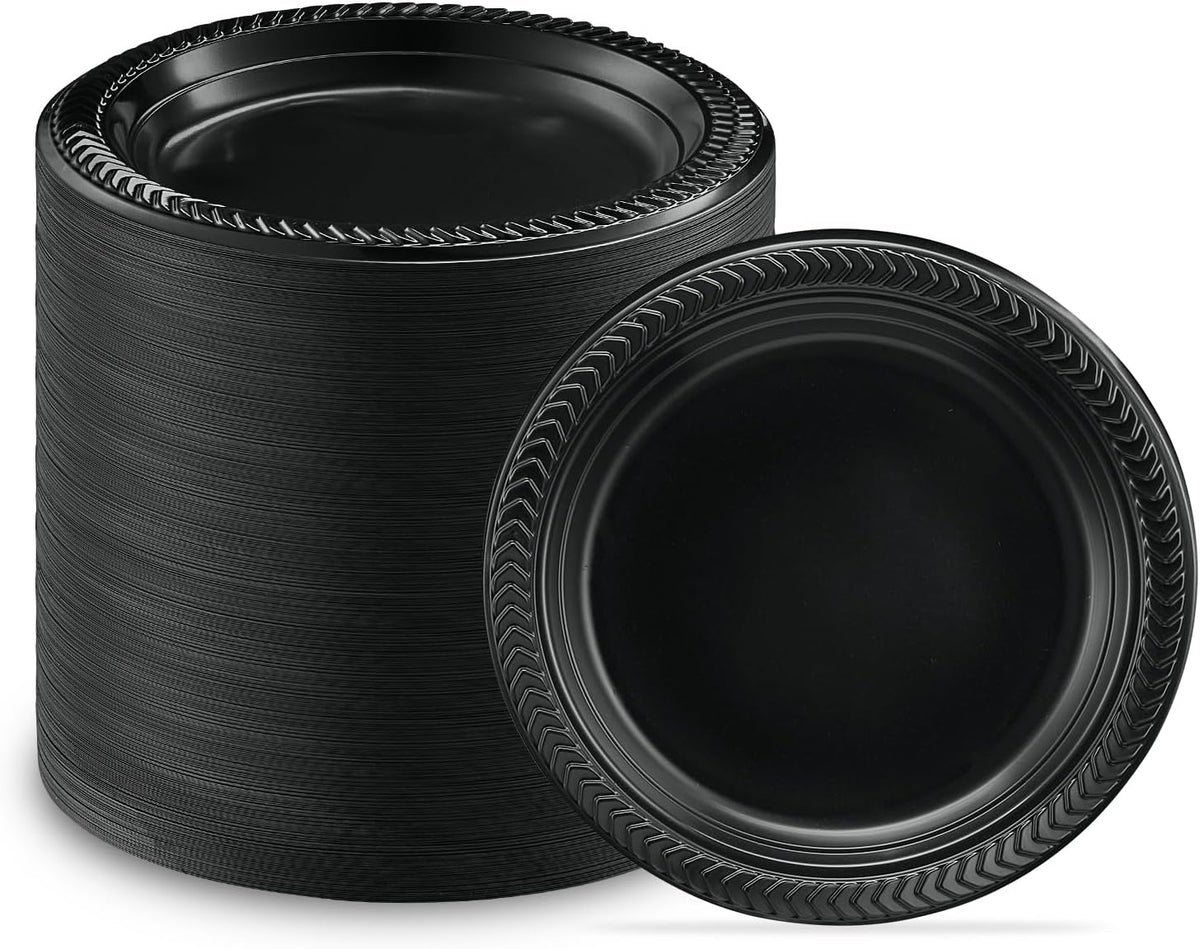 PLASTICPRO 100 PCS Black Plastic Bowls Light Weight 12 oz Plastic Soup Bowls Black Salad Plates Disposable for Party and Wedding