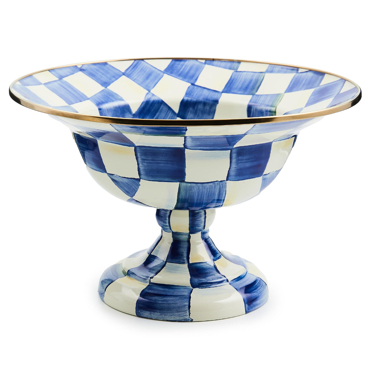 MACKENZIE-CHILDS Enamel Compote, Large, Brown-and-White Mocha Check