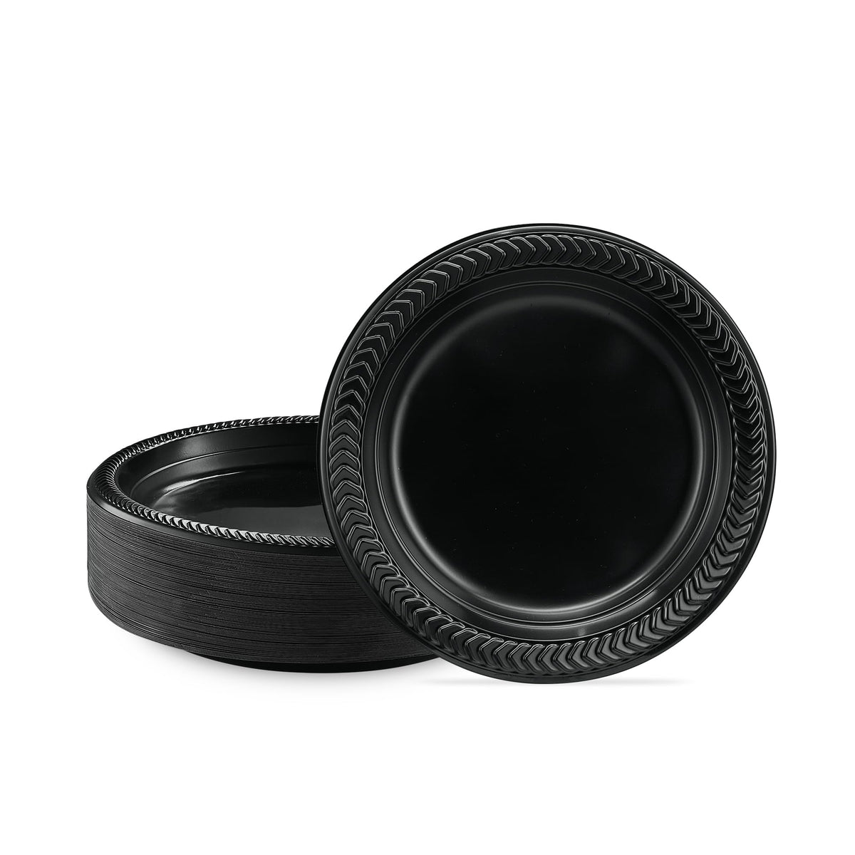 PLASTICPRO 100 PCS Black Plastic Bowls Light Weight 12 oz Plastic Soup Bowls Black Salad Plates Disposable for Party and Wedding
