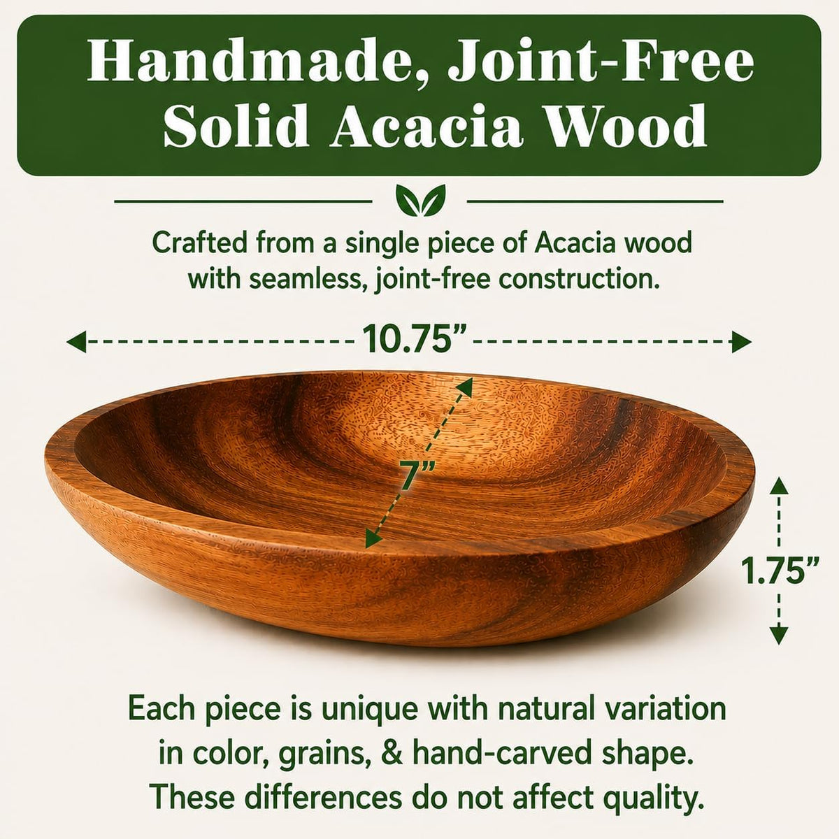 Acacia Wood Oval Shallow Bowls, Set of 2, Salad, Fruit, Bread & Snack Bowls
