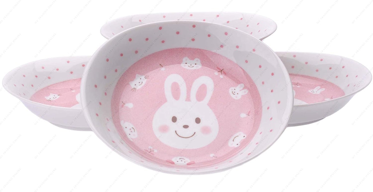 M.V. Trading MV0314A1PK Japanese Oval Deep Soup Dish with Bunny Design, 7¾ x 7-Inch, Pink, Sold as 4 Plates