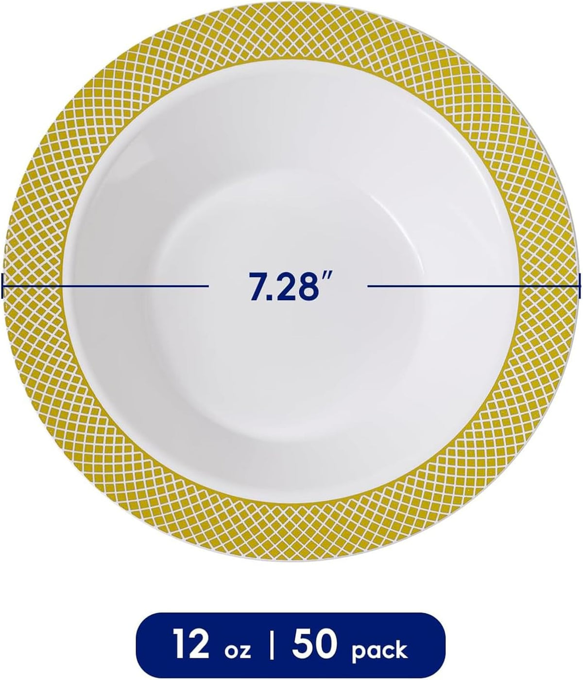 JOLLY CHEF Plastic Bowls with Gold Grid Rim Disposable 12oz Bolws 50Pack
