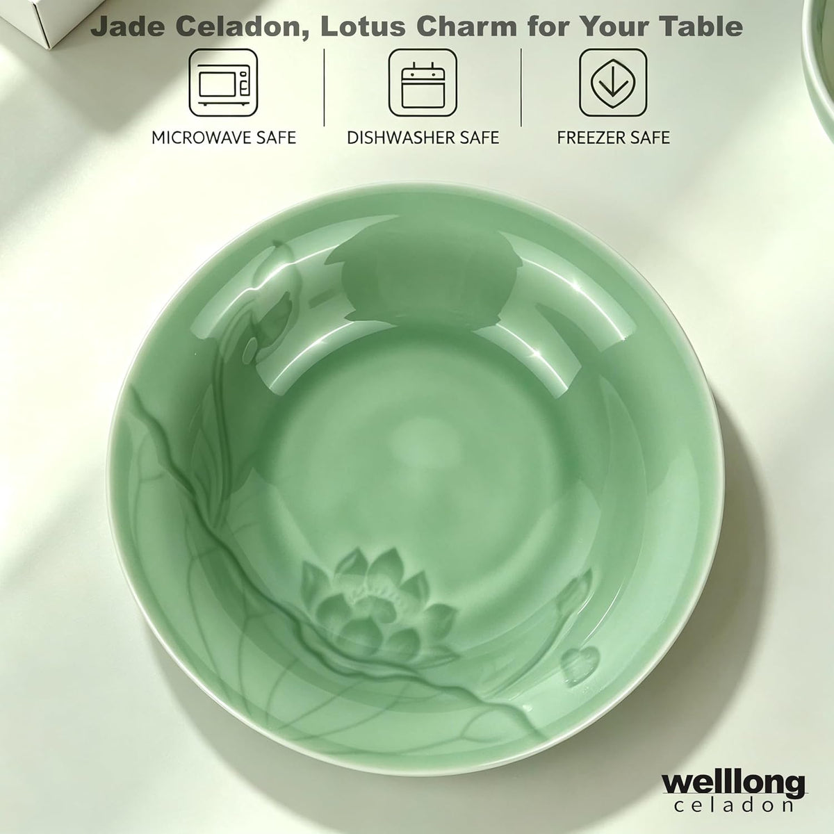 Deep Soup Plates Set of 2, 8.5" Longquan Celadon Ceramic Pasta Bowls