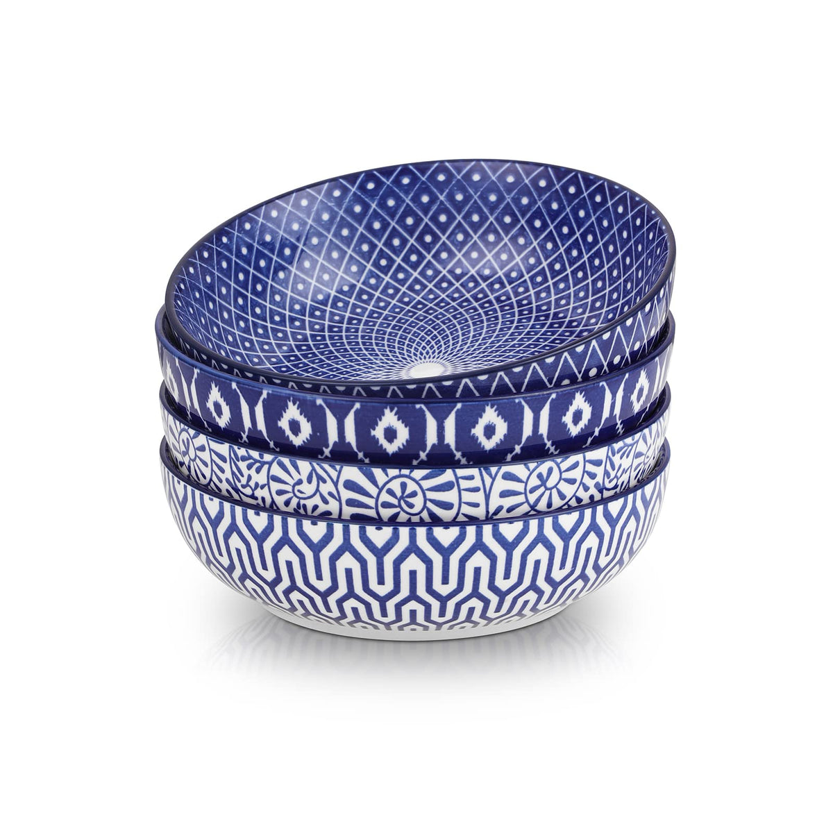 Selamica Ceramic 30 Ounce Large Pasta Bowls Set of 4, 8 inch Salad Bowl Wide and Shallow Microwave Dishwasher Safe, Assorted Corlors