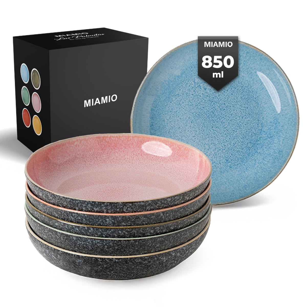 MIAMIO - Ceramic Soup Plates Set of 6 / Pasta Plates (29 oz) - Las Palmitas
