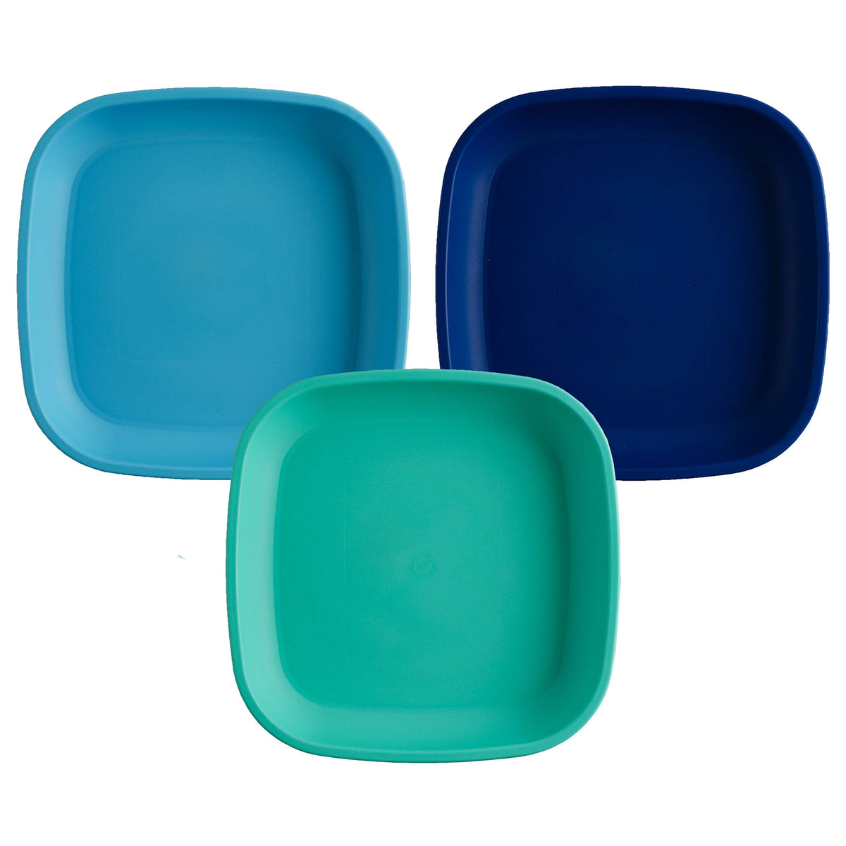 Re-Play Toddler Plates - 22 Oz. Deep-Walled Flat Kids Plates - Dishwasher & Microwave Safe - Made in USA - Set of 3-7.37" x 7.37" x 1.25" - True Blue