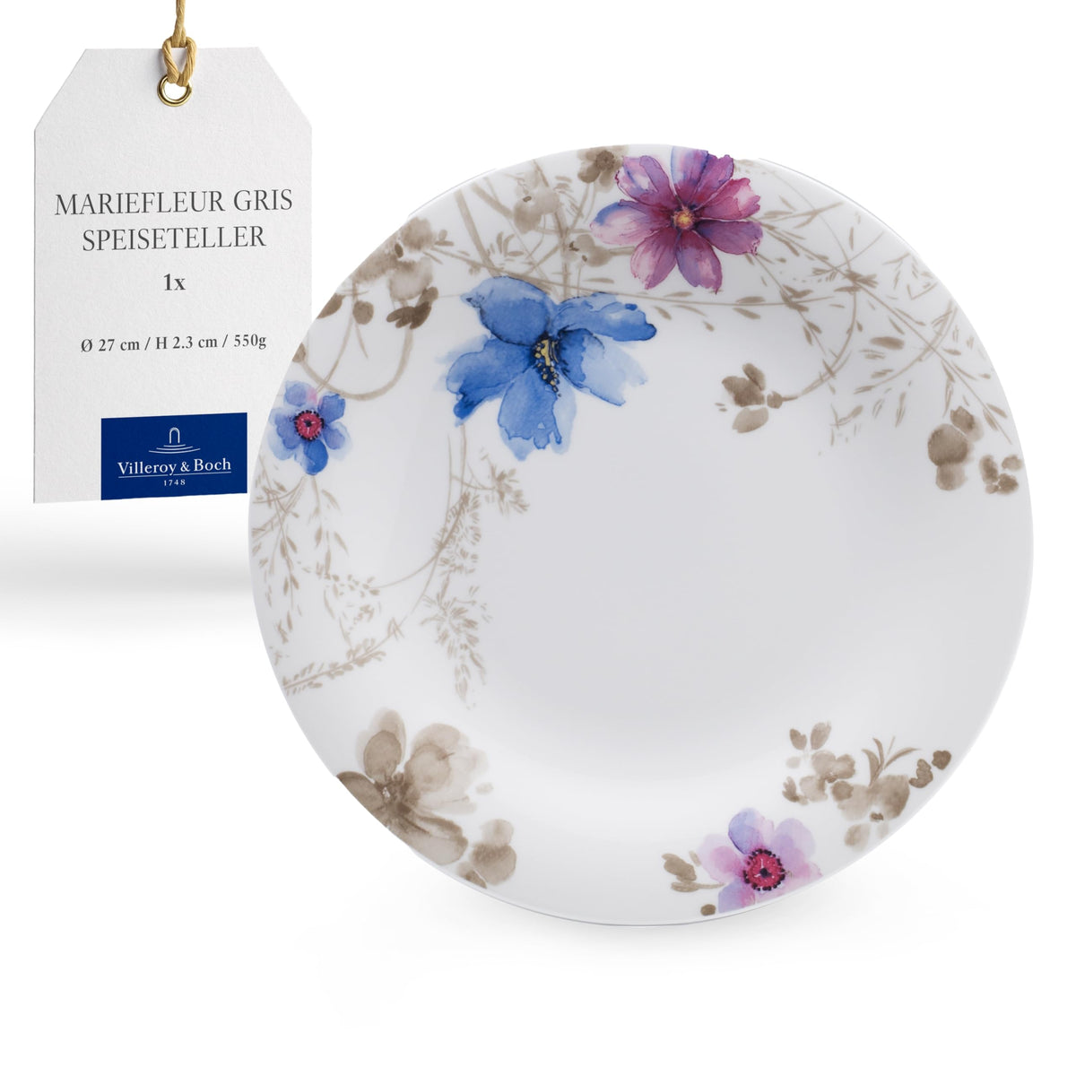 Villeroy & Boch Mariefleur Basic Rim Soup, 9 in, Premium Porcelain, White/Multicolored