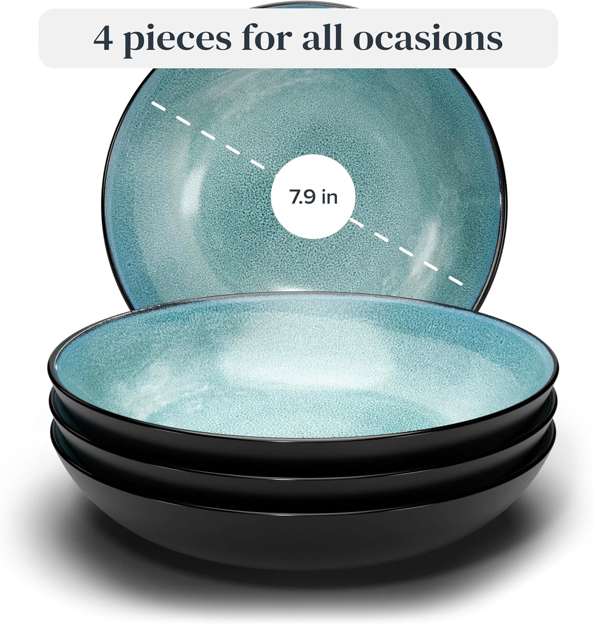 Stoneware Pasta Bowls Set of 4, 7.7" Scratch Resistant Ceramic Pasta Bowls
