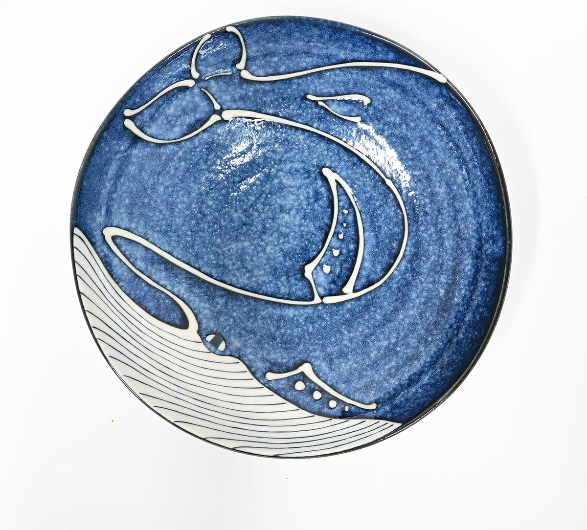 Urban Tokyo Minoware Porcelain Deep Dish Plate, Bowls, Navy Blue Ocean Whale Design, Kujira Youhenkon, Made in Japan, Tableware Restaurant or Home (8.25" D Deep Plate)