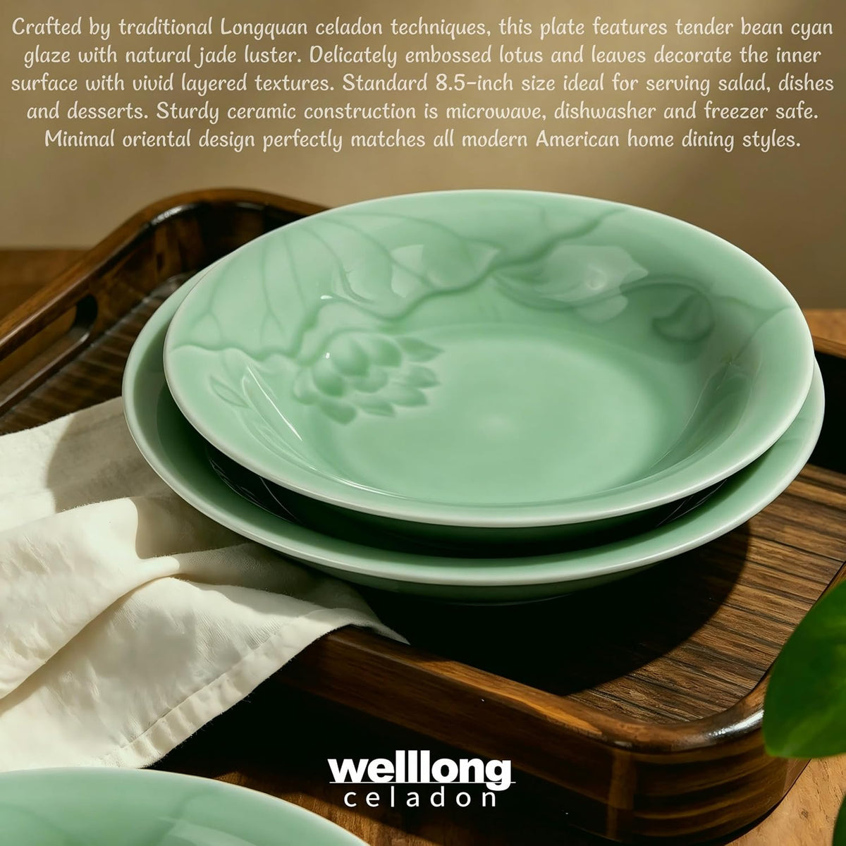 Deep Soup Plates Set of 2, 8.5" Longquan Celadon Ceramic Pasta Bowls