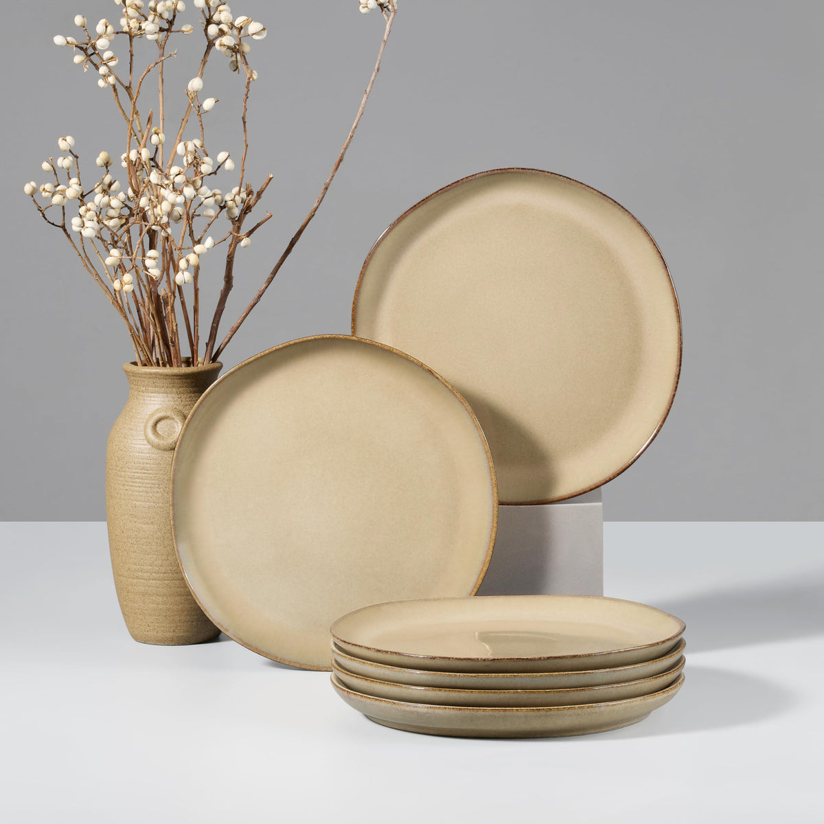 HaWare Stoneware Dinner Plates Set of 6, 10" Heavy Duty Ceramic Plate, Reactive Glaze Ripple Dinnerware for Home Restaurant, Chip and Scratch Resistant, Microwave and Dishwasher Safe, Matte Black