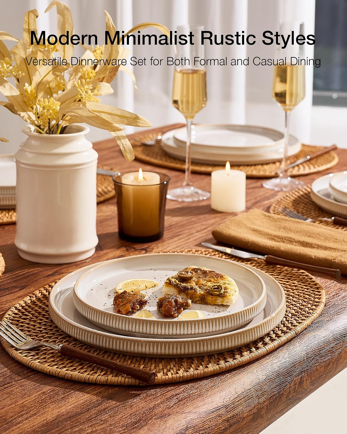 Famiware 12pc Ceramic Flat Plates, Scratch-Resistant Dinnerware Sets for 6