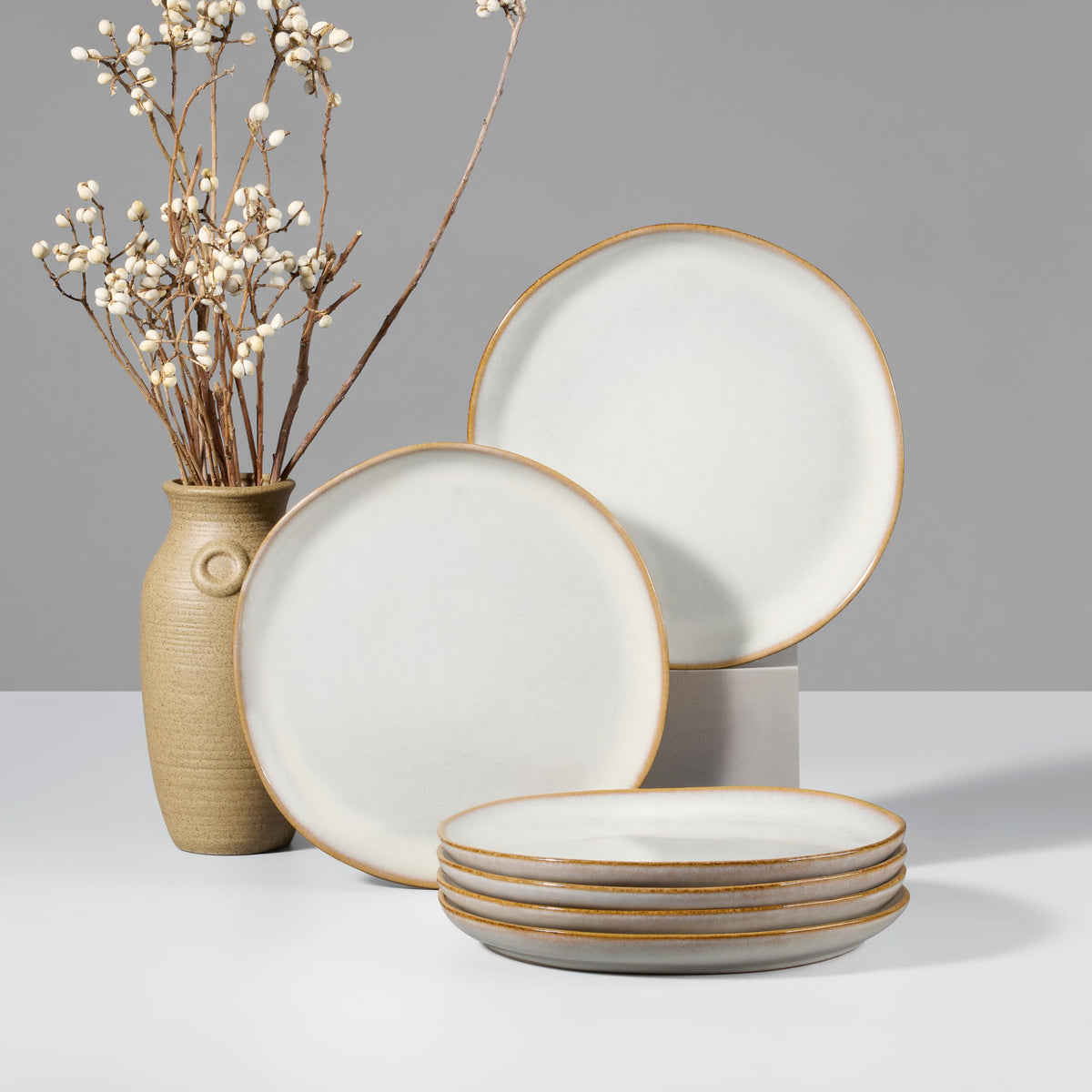 HaWare Stoneware Dinner Plates Set of 6, 10" Heavy Duty Ceramic Plate, Reactive Glaze Ripple Dinnerware for Home Restaurant, Chip and Scratch Resistant, Microwave and Dishwasher Safe, Matte Black