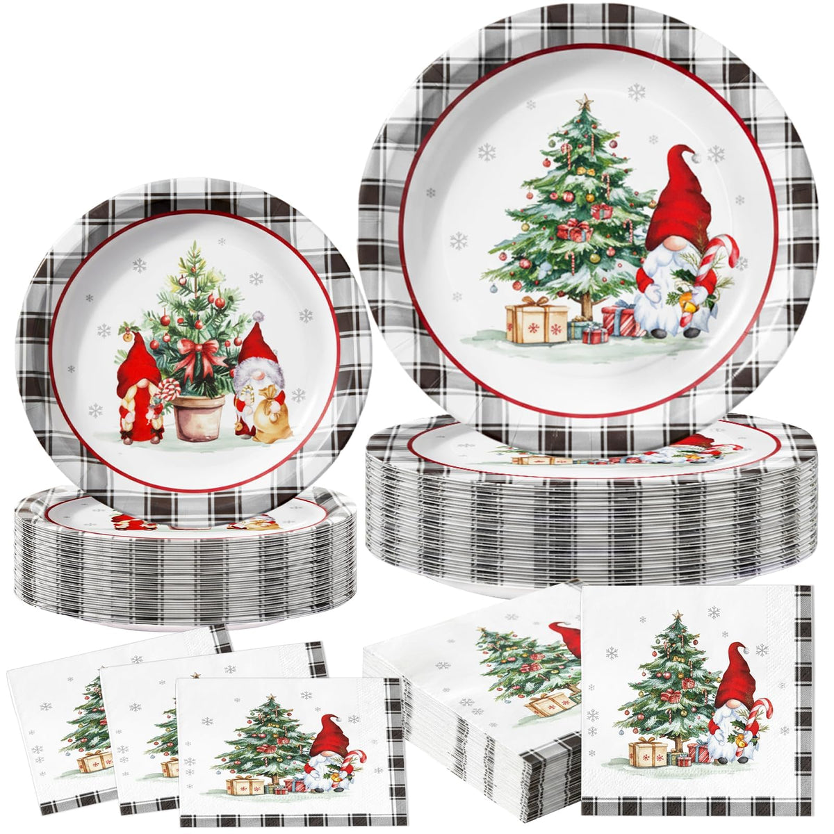 Christmas Plates and Napkins, Disposable Party Tableware Set, Serves 50