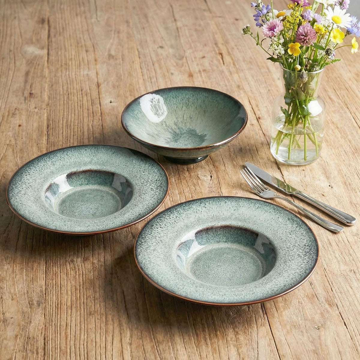 Soup Bowls, soup plate, 3.5 Oz Pasta Bowl Set of 2, Shallow Bowl Plates, Porcelain Rimmed Bowls with Rim, best gift Black glaze color change 7 inch
