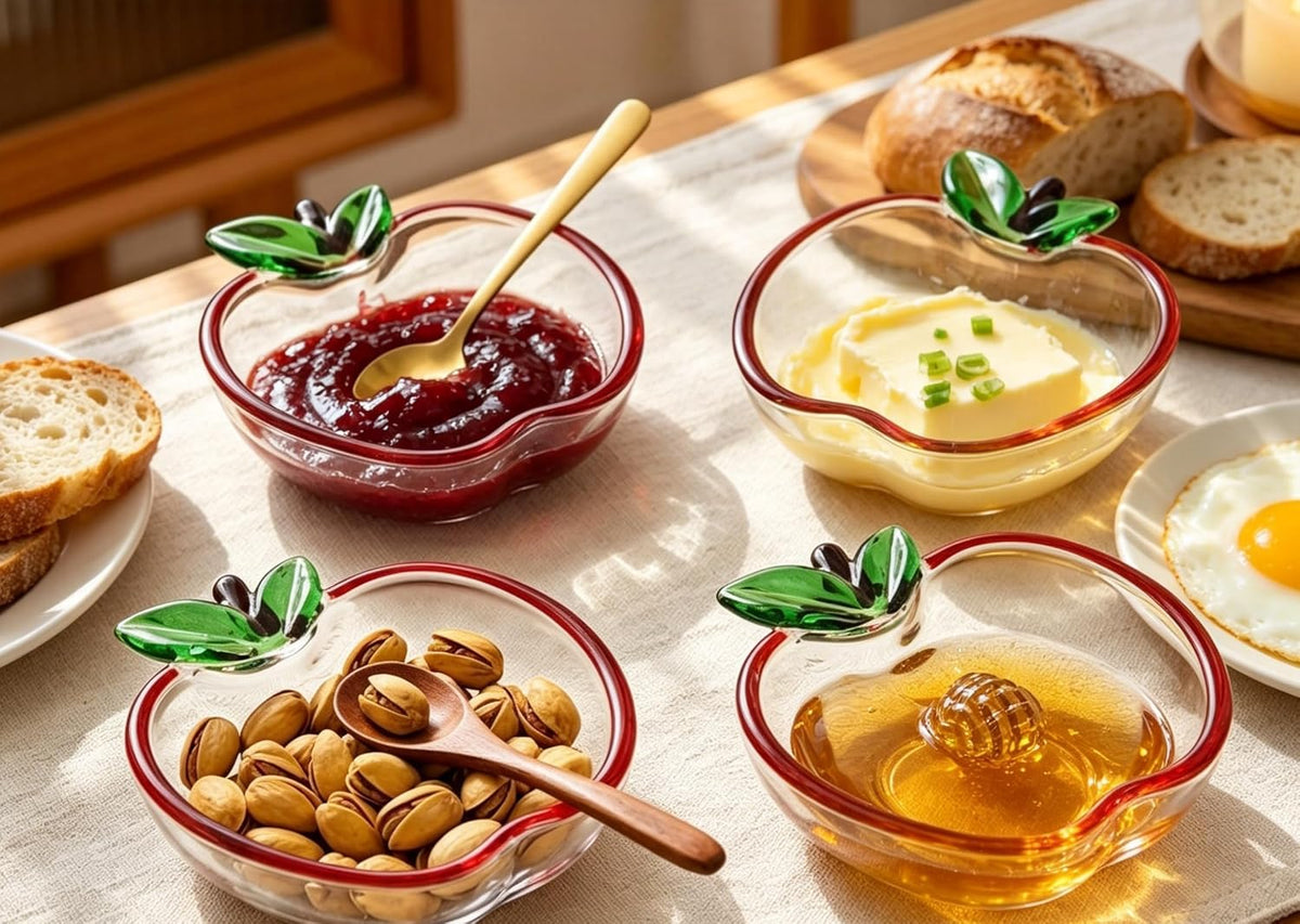 Apple Shaped Glass Sauce Dishes, Small Glass Bowls for Dipping, Dessert, Snacks, Condiments, Cute Glassware for Home Kitchen, Party, Dinner (1)