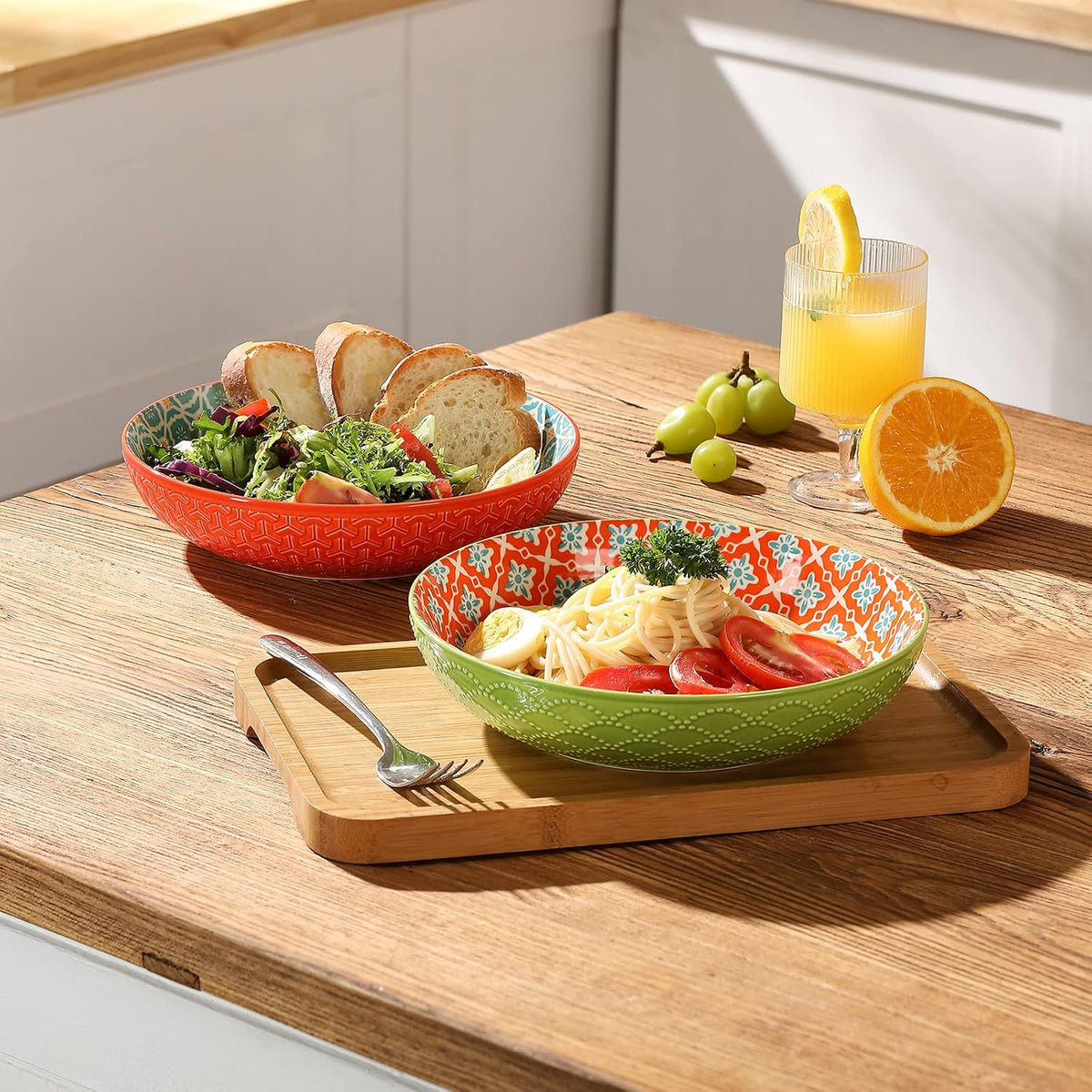 Metahom 8.75" Ceramic Pasta Bowls Set of 4, Colorful Salad Bowls, 40 Oz