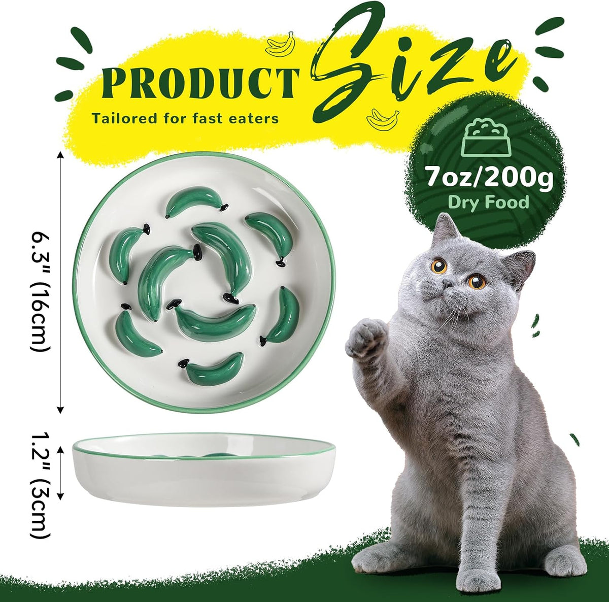Ceramic Slow Feeder Cat Bowl, 6.3'' Wide Whisker Friendly Cat Puzzle Feeder