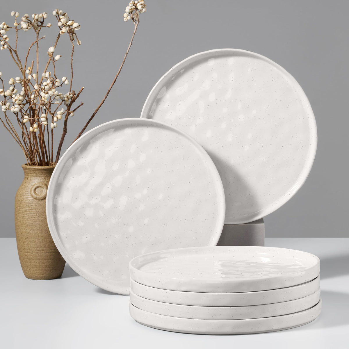HaWare Stoneware Dinner Plates Set of 6, 10" Heavy Duty Ceramic Plate, Reactive Glaze Ripple Dinnerware for Home Restaurant, Chip and Scratch Resistant, Microwave and Dishwasher Safe, Matte Black