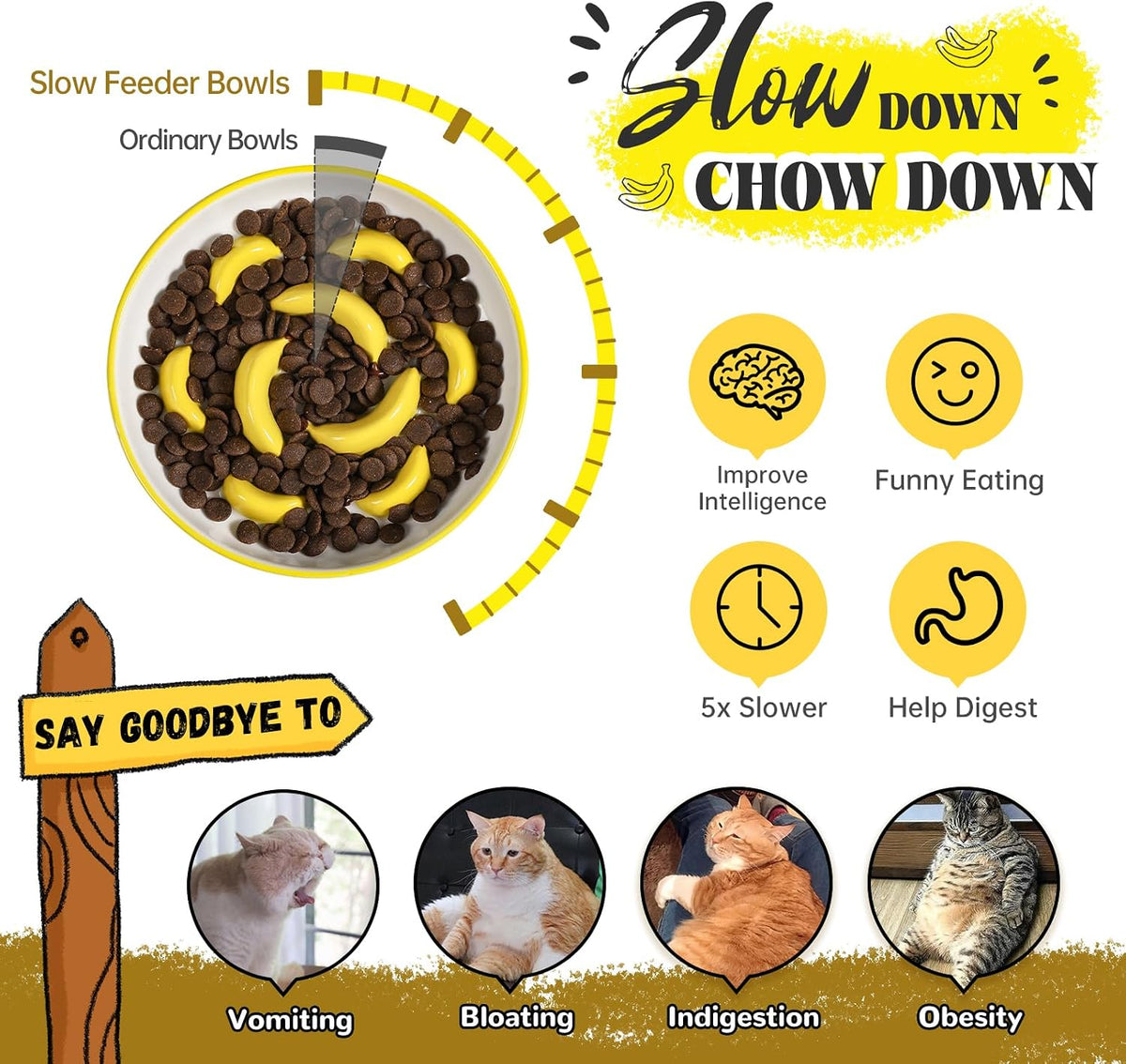 Ceramic Slow Feeder Cat Bowl, 6.3'' Wide Whisker Friendly Cat Puzzle Feeder