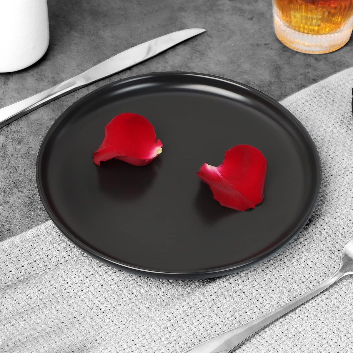 Dinner Plates 8 Inch, Matte Black Ceramic, Set of 3