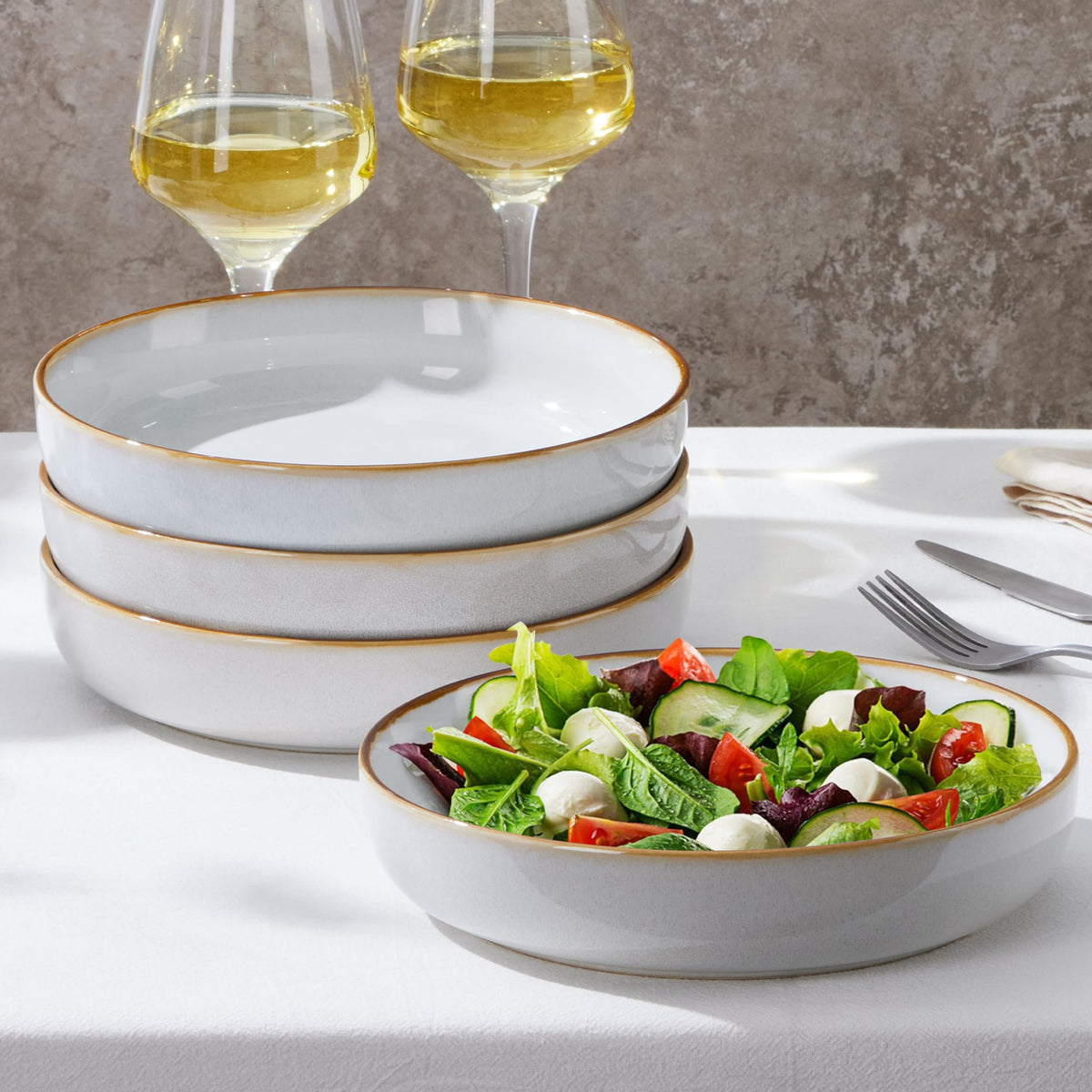 E-far Blue Pasta Bowls Set of 4, 35oz Double Reactive Glaze Stoneware