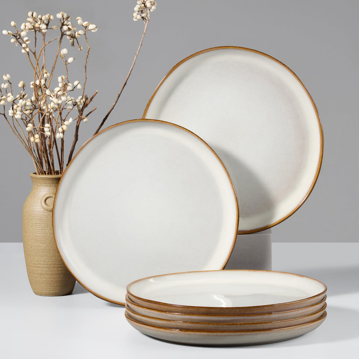 HaWare Stoneware Dinner Plates Set of 6, 10" Heavy Duty Ceramic Plate, Reactive Glaze Ripple Dinnerware for Home Restaurant, Chip and Scratch Resistant, Microwave and Dishwasher Safe, Matte Black