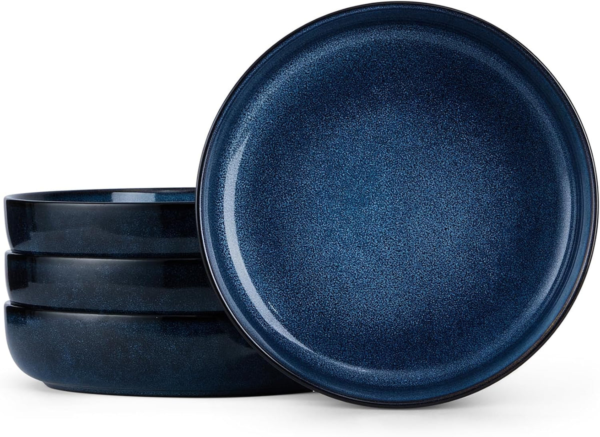 E-far Blue Pasta Bowls Set of 4, 35oz Double Reactive Glaze Stoneware
