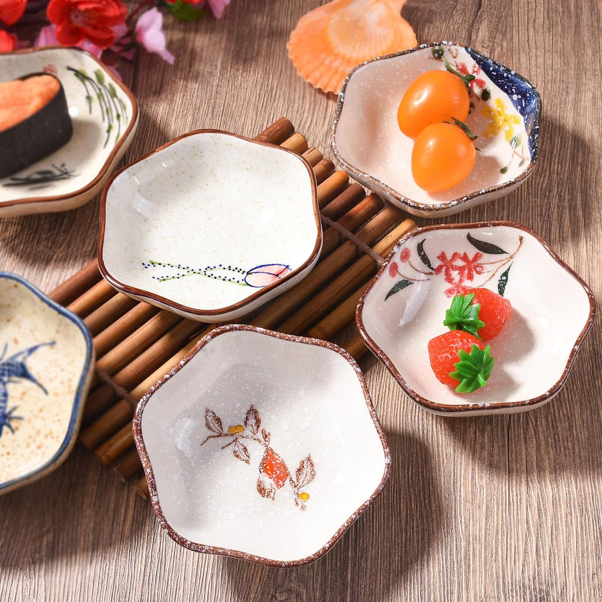 Japanese Ceramic Soy Sauce Dish Set of 6, 4'' Vintage Small Dipping Bowls