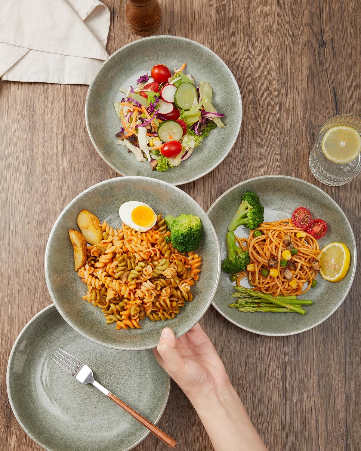 Pokini 8.75'' Ceramic Pasta Bowls Set of 4, Salad Bowls Pasta Serving Bowls