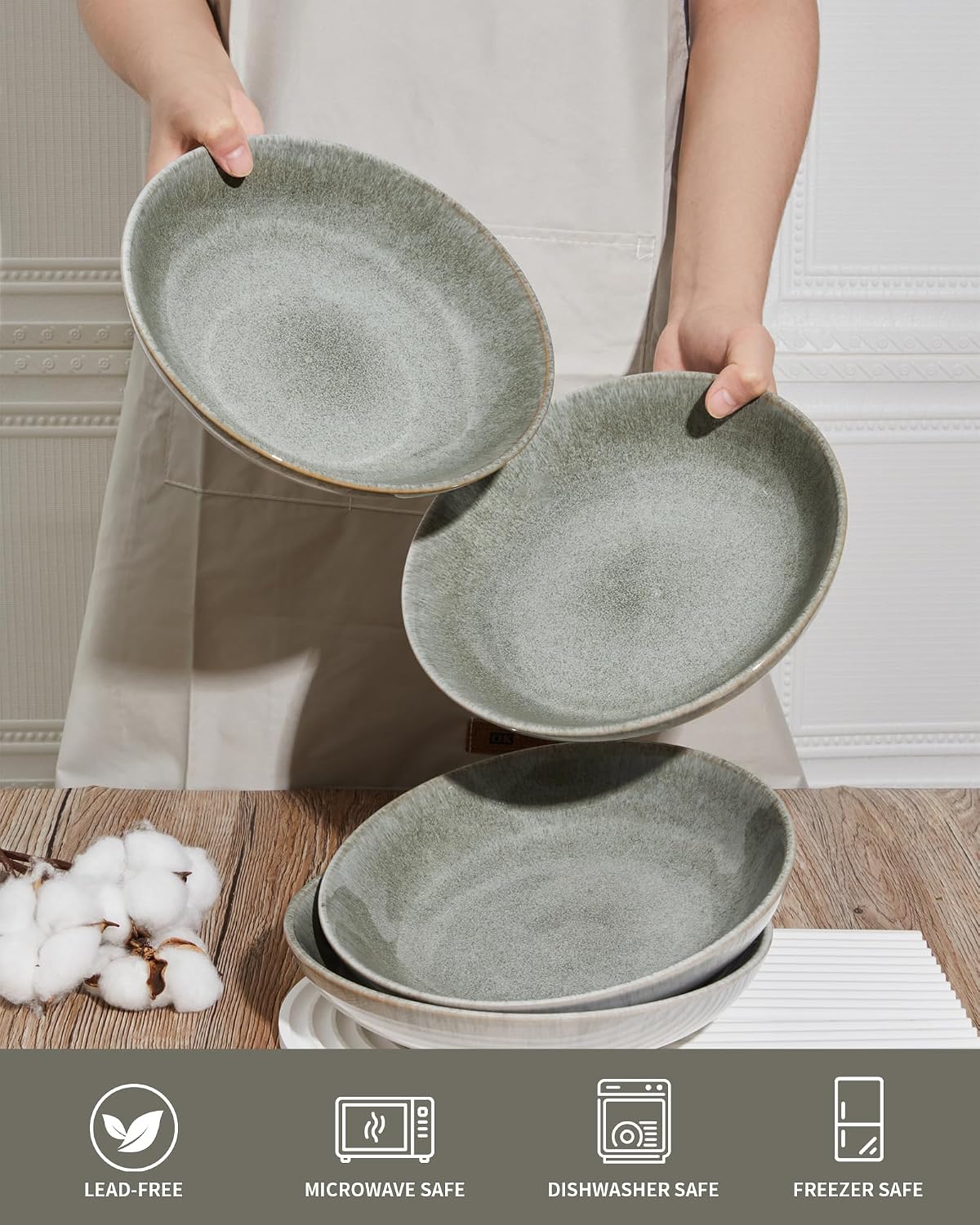 Pokini 8.75'' Ceramic Pasta Bowls Set of 4, Salad Bowls Pasta Serving Bowls