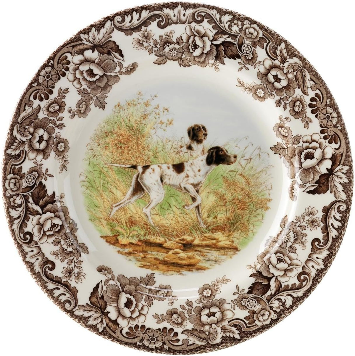 Spode Woodland Hunting Dogs Flat Coated Pointer Salad Plate