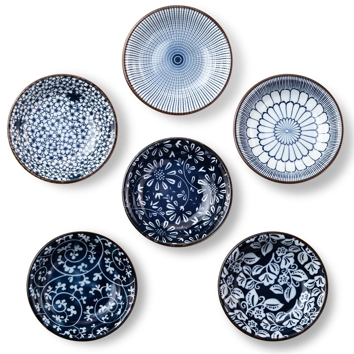 Eisinly 6 Pack Dipping Bowls,3 OZ Small Ceramic Soy Sauce Dish,Vintage Blue