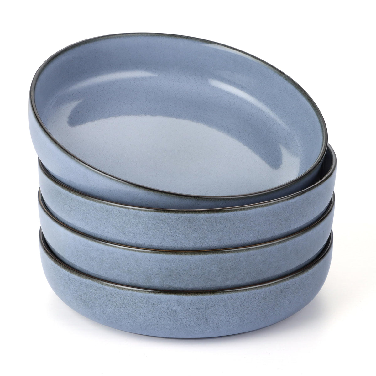 E-far Blue Pasta Bowls Set of 4, 35oz Double Reactive Glaze Stoneware