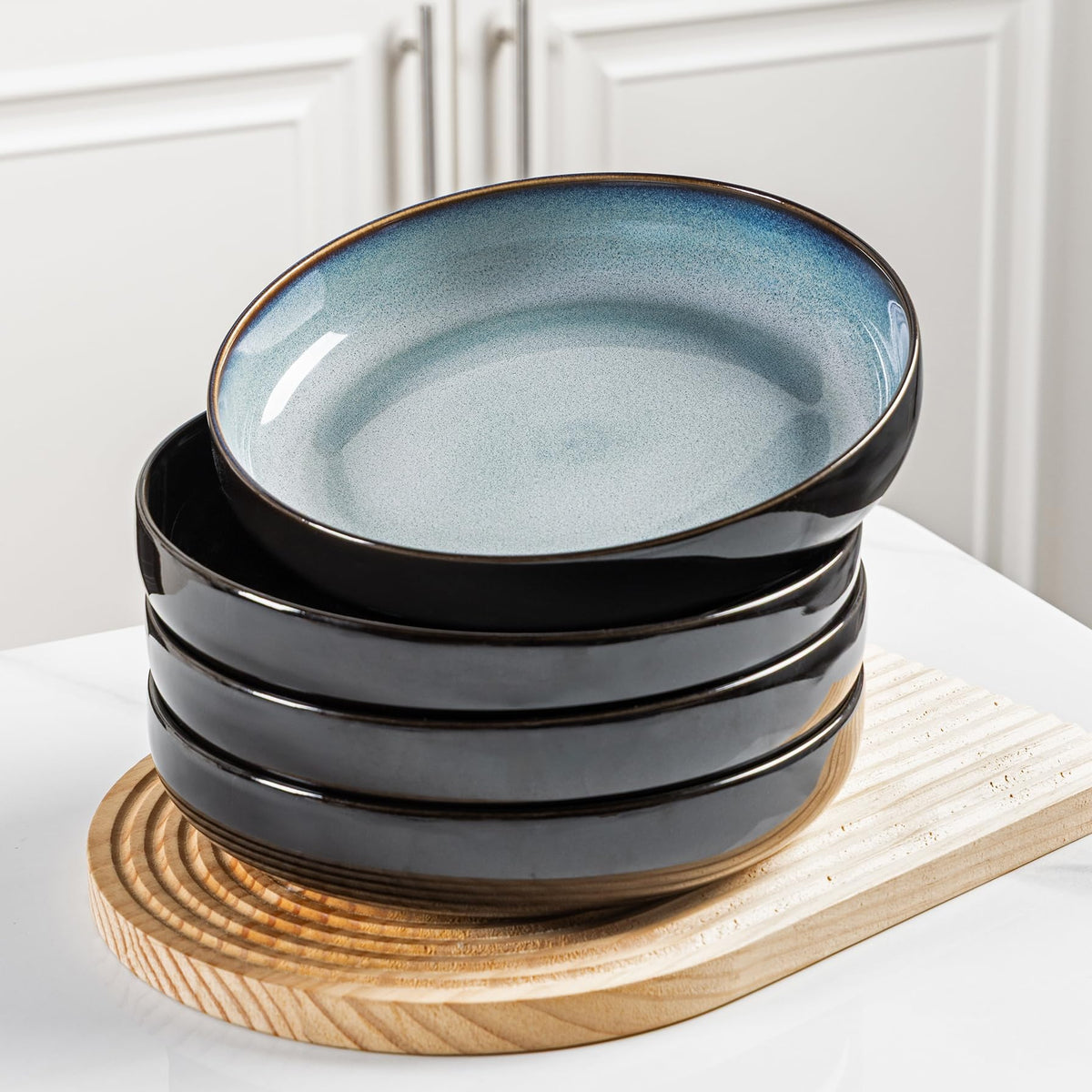 LERATIO 9.0" Ceramic Pasta Bowls Set of 4,38oz Large Stoneware Bowls Set