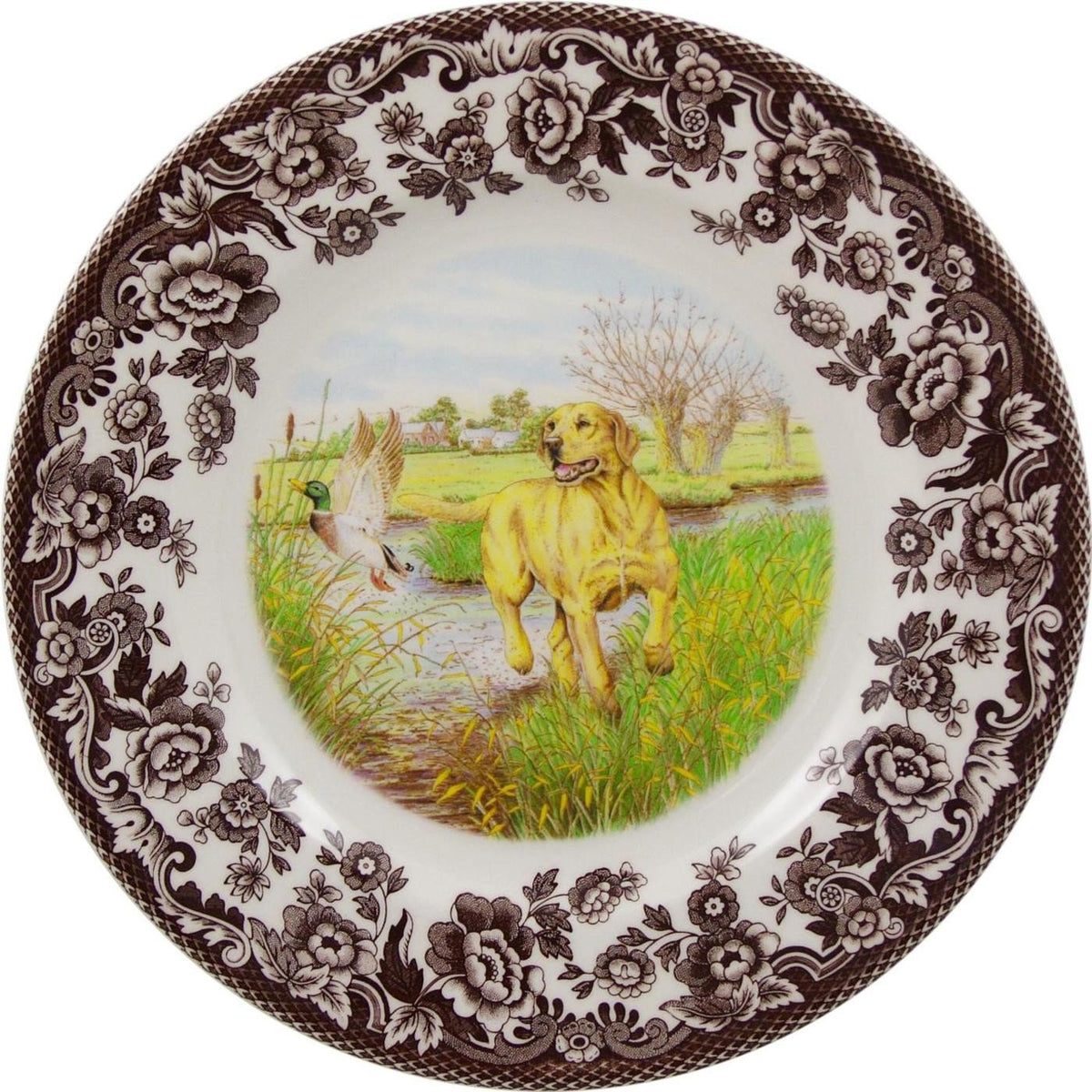 Spode Woodland Hunting Dogs Flat Coated Pointer Salad Plate